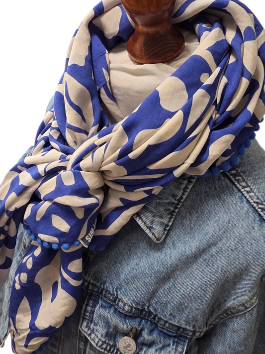 Dreieckstuch Damen Selvaggia,  Schal Damen,  royalblau. Offwhite