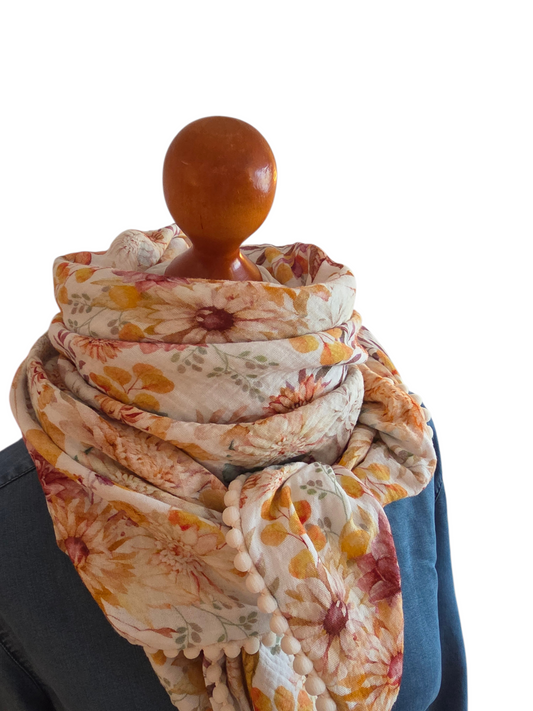 Dreieckstuch Damen Sylvie, Schal Damen,  Musselintuch, Blumen