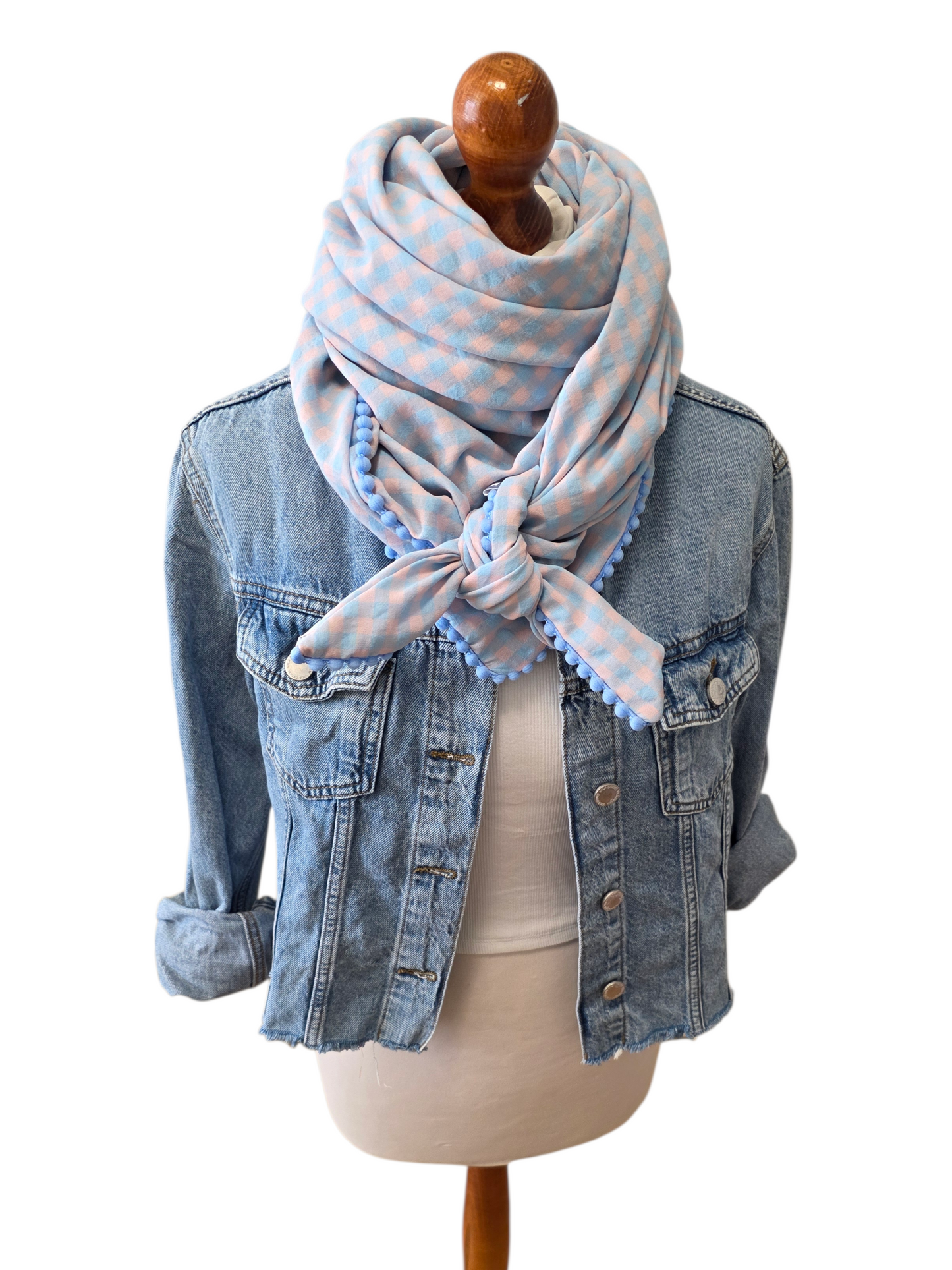 Dreieckstuch Marietta, Schal Damen,  Karomuster peach hellblau