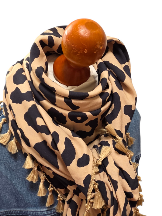 Dreieckstuch Damen Sabrina, Schal Damen, Leo beige schwarz