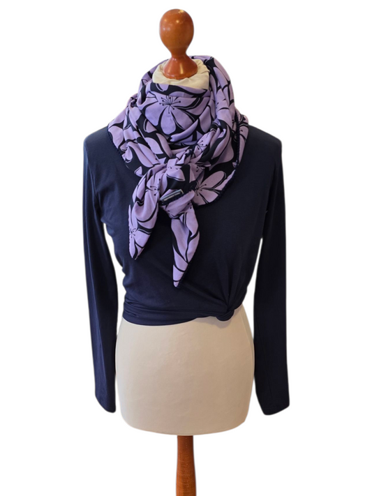 Dreieckstuch Damen Heather, Schal Damen, lila, marineblau, Blumen