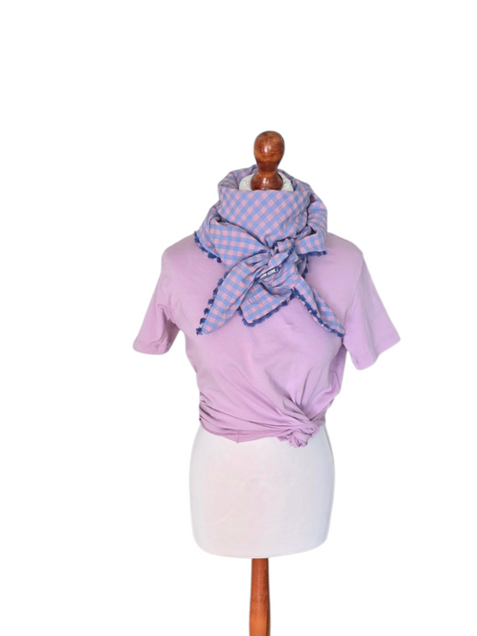 Dreieckstuch Damen Seraphine, Schal Damen, kariert, Seersucker, jeansblau-peach