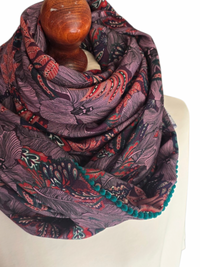 Dreieckstuch Damen Federica, Schal Damen, Lavendel, Petrol, Bordeaux und Marineblau, Blumen