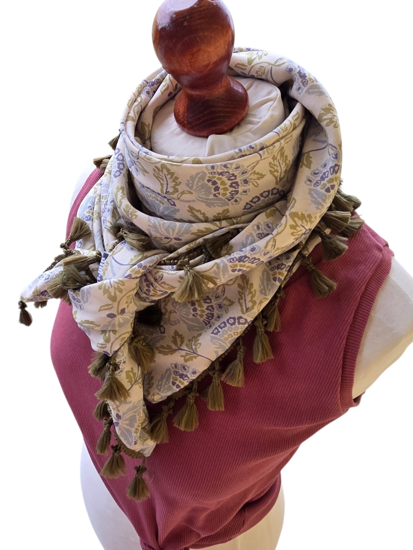 Dreieckstuch Damen Tilda, Schal Damen, ecru, lila, olivegrün
