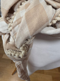 Dreieckstuch Damen Roberta,  Schal Damen,  Musselinschal,  kariert beige-offwhite