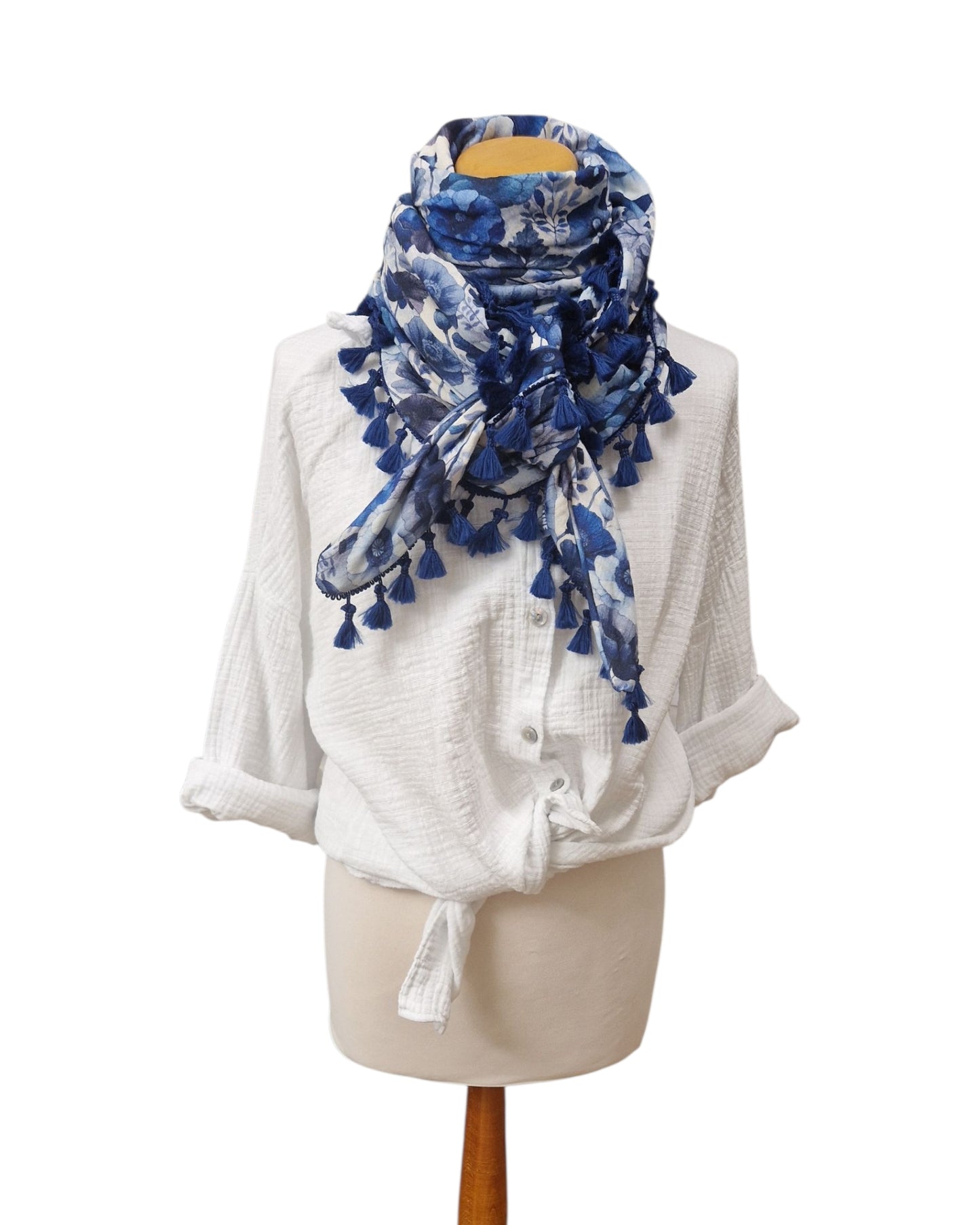 Dreieckstuch Damen Lilla, Schal Damen, Musselinschal,  Blumen blau