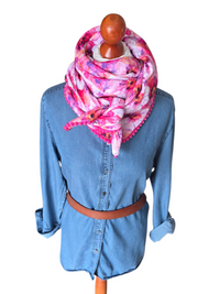 Dreieckstuch Damen Luna, Schal Damen,  Musselintuch,  rosa, pink, Blumen