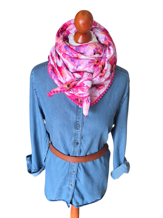 Dreieckstuch Damen Luna, Schal Damen,  Musselintuch,  rosa, pink, Blumen