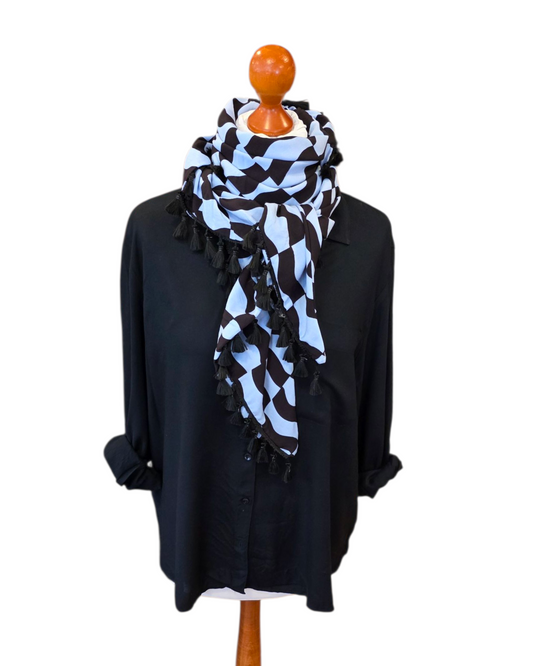 Dreieckstuch Damen  Kendra, Schal Damen, eisblau-schwarz