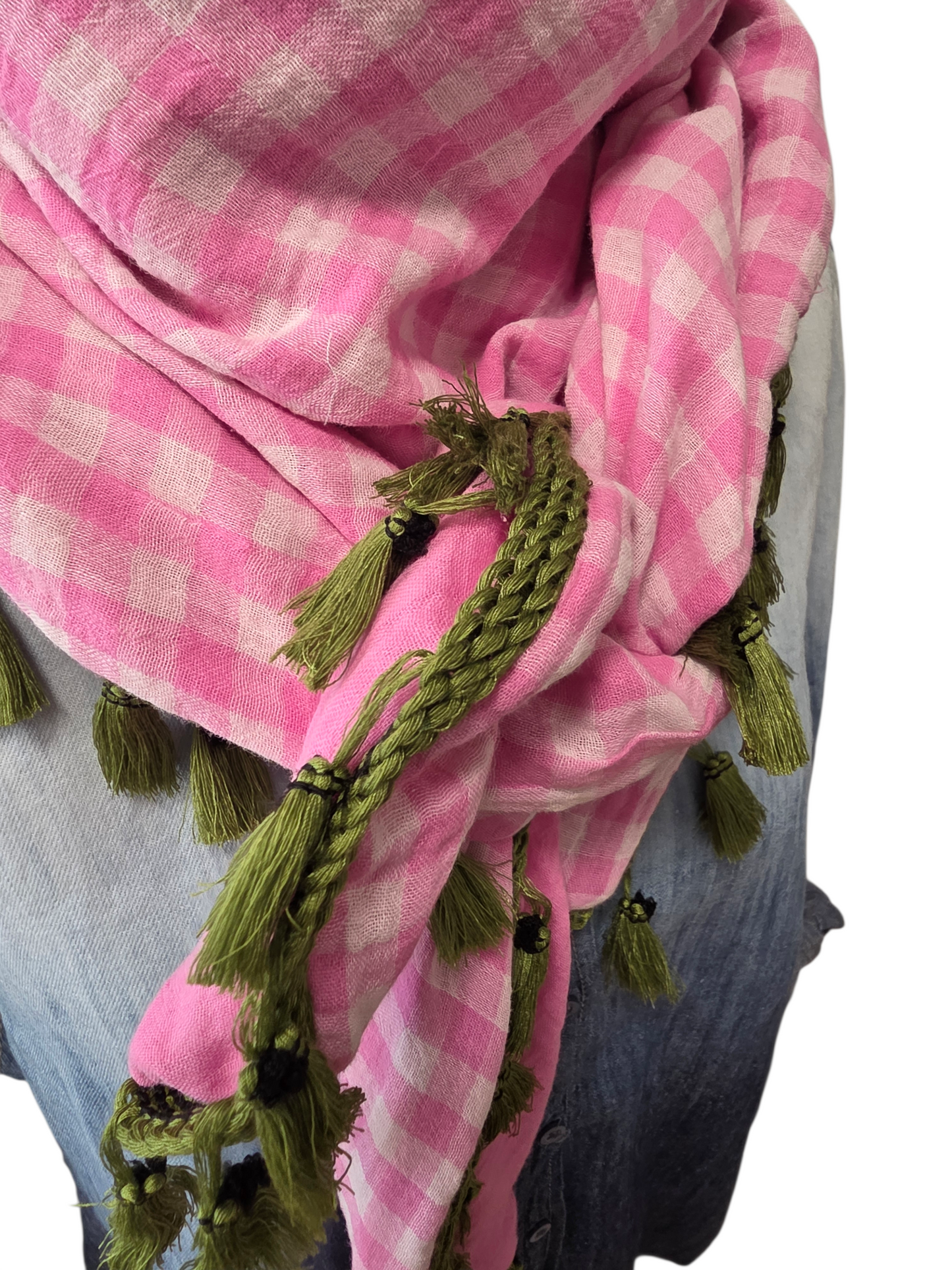 Dreieckstuch Damen Cassandra, Schal Damen, Musselischal, karo weiss-rosa