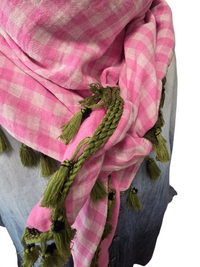 Dreieckstuch Damen Cassandra, Schal Damen, Musselischal, karo weiss-rosa