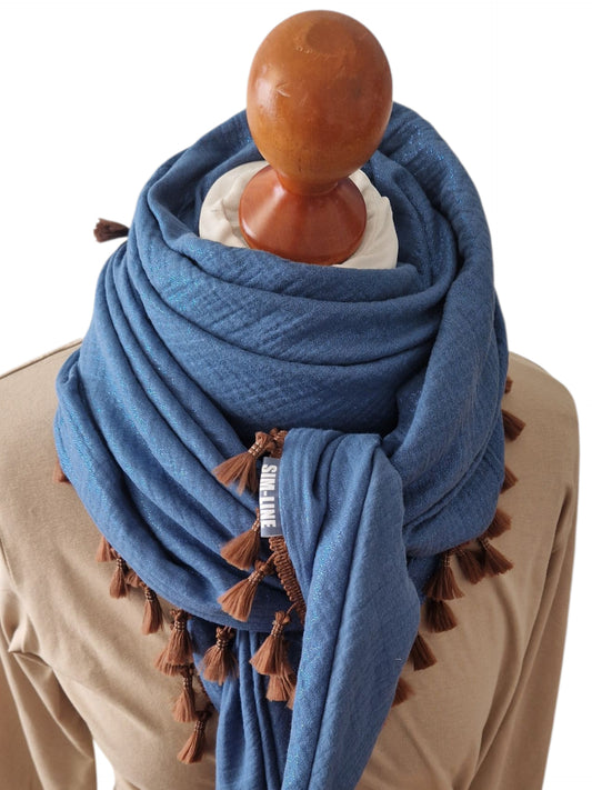 Dreieckstuch Damen Josette,  Schal Damen,  Musselinschal   glitzer, Taubenblau