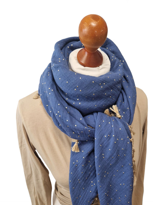Dreieckstuch Damen  Coco, Schal Damen, Musselinschal, jeansblau