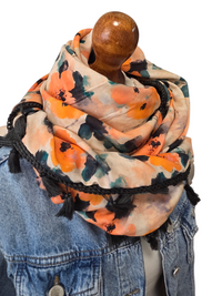 Dreieckstuch Damen Cora, Schal Damen, Blumen, Corall, Peach, Petrolgrün, Anthrazit
