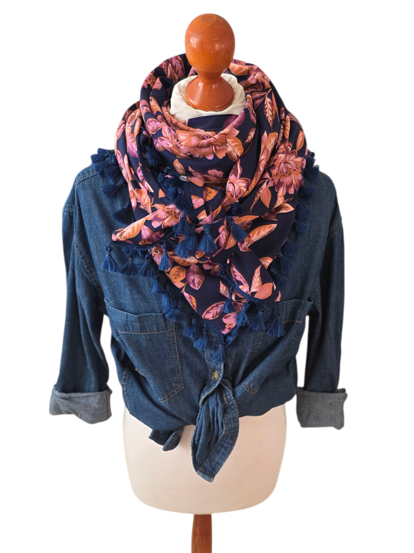 Dreieckstuch Damen Lanessa, Schal Damen,  Blumen, marineblau,  rosa, braun