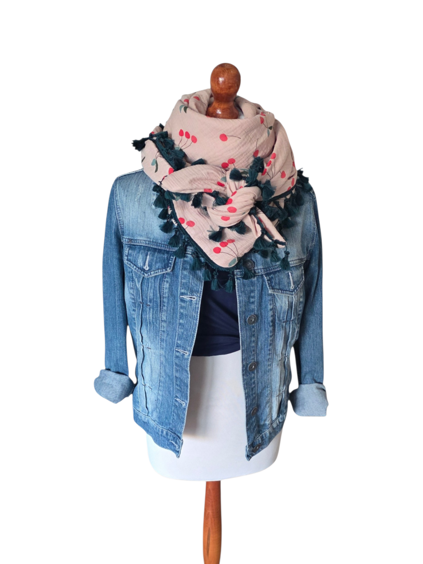 Dreieckstuch Damen Arianna, Schal Damen,  Musselintuch,  🍒,  rot, grün, nude