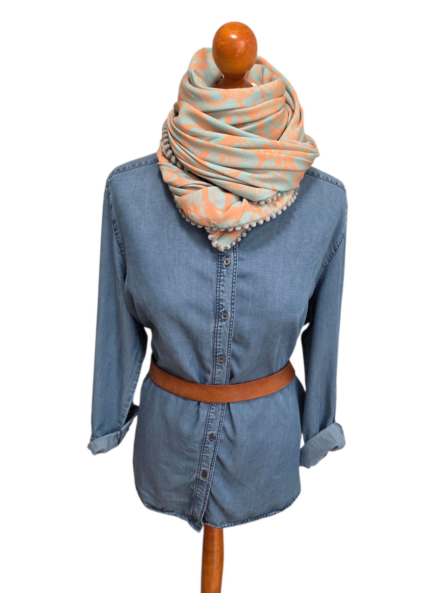 Dreieckstuch Damen Yara, Schal Damen,  Blumen,  hellgrau,  peach