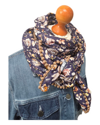 Dreieckstuch Damen Christine, Schal Damen, Musselintuch , Blumen, marineblau