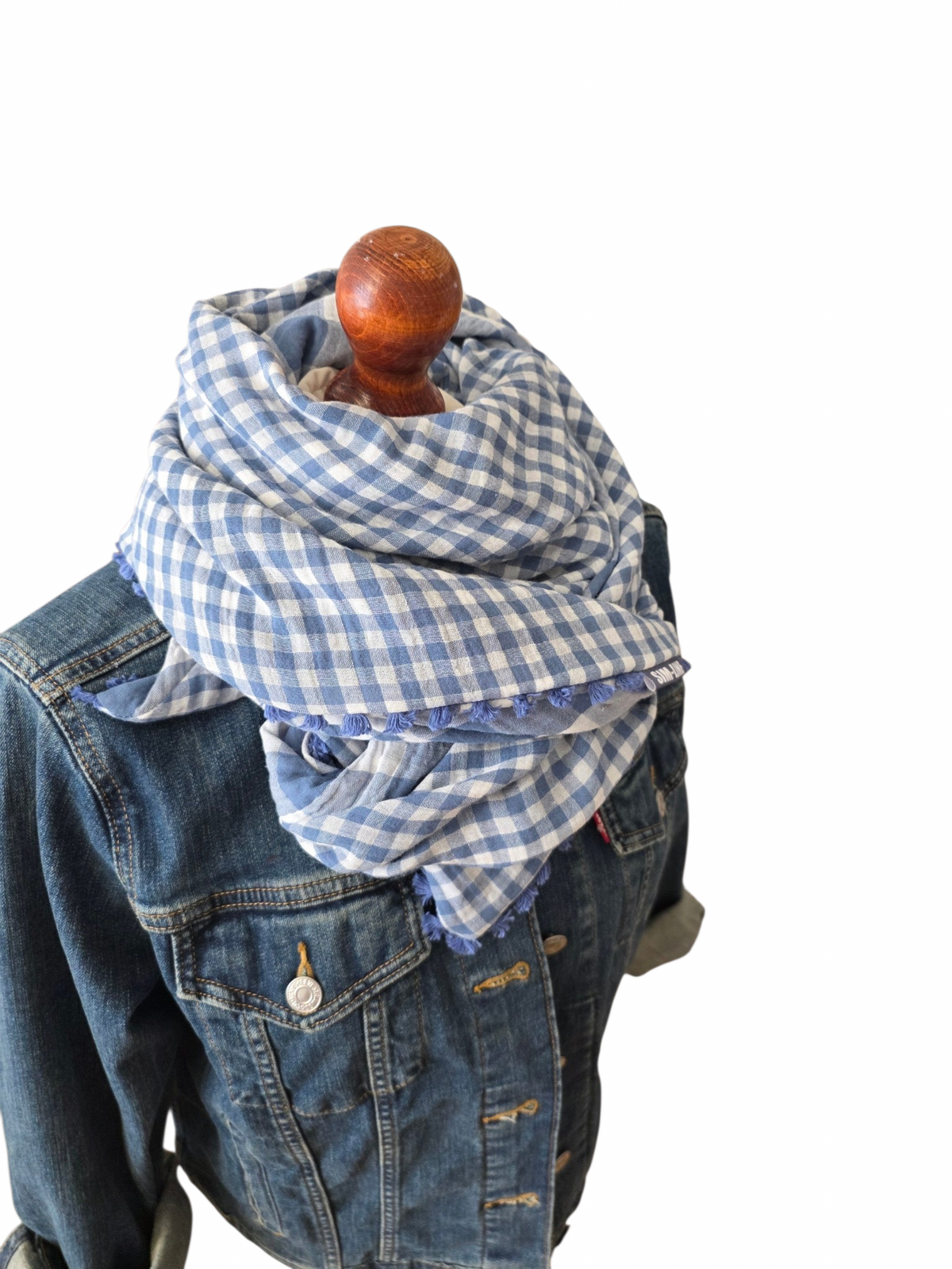 Dreieckstuch Damen Mariella, Schal Damen,  Musselinschal, kariert,  taubenblau- hellgrau