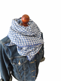 Dreieckstuch Damen Mariella, Schal Damen,  Musselinschal, kariert,  taubenblau- hellgrau