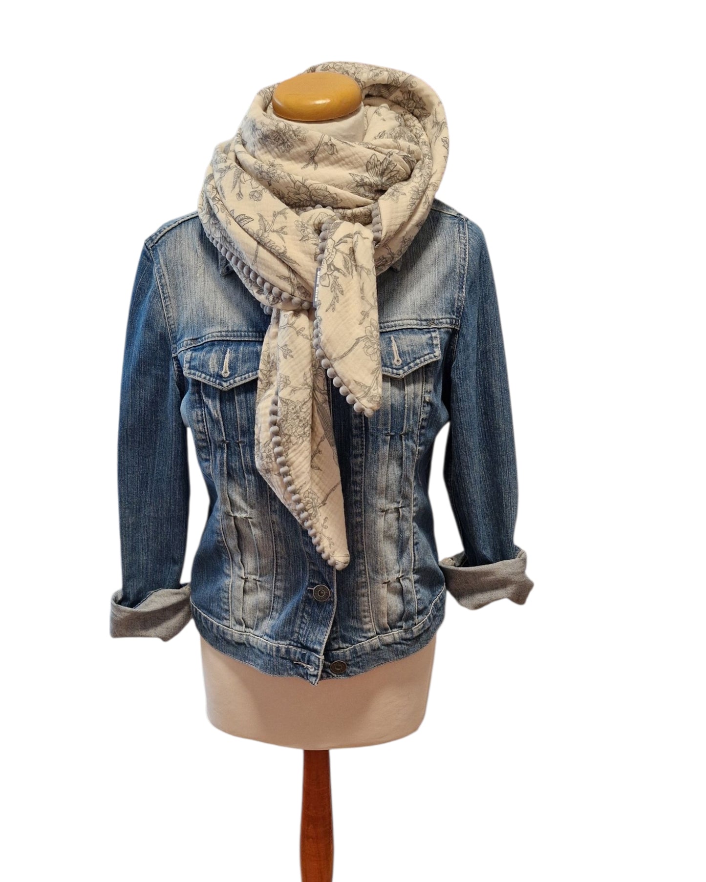 Dreieckstuch Damen Juliette, Schal Damen,  Musselinschal,  offwhite/grau