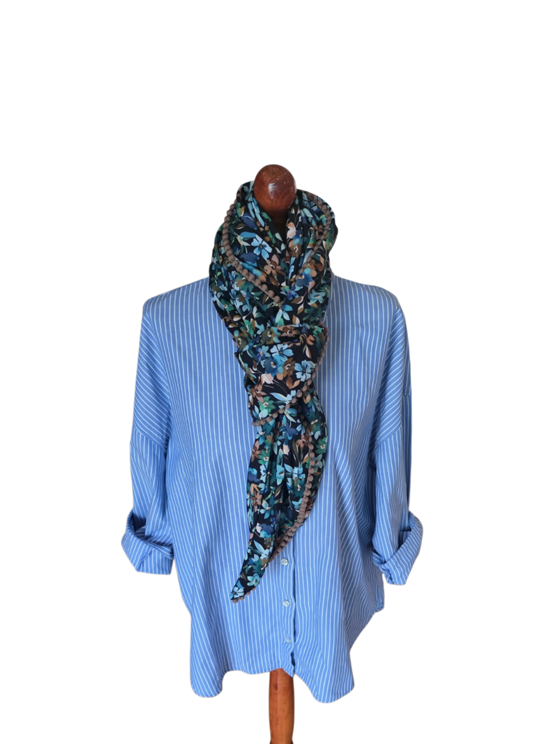 Dreieckstuch Damen Fabrizia, Schal Damen,  Blumen,  hellblau,  marineblau,  grün,  braun