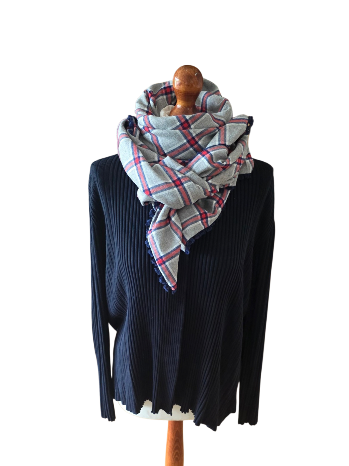 Dreieckstuch Damen Milla, Schal Damen, kariert, hellgrau, rot, blau, Flanell