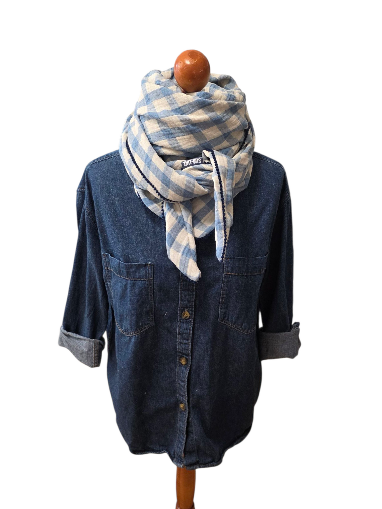 Dreieckstuch Damen Selvaggia, Schal Damen,  Musselinschal, kariert, hellblau-offwhite