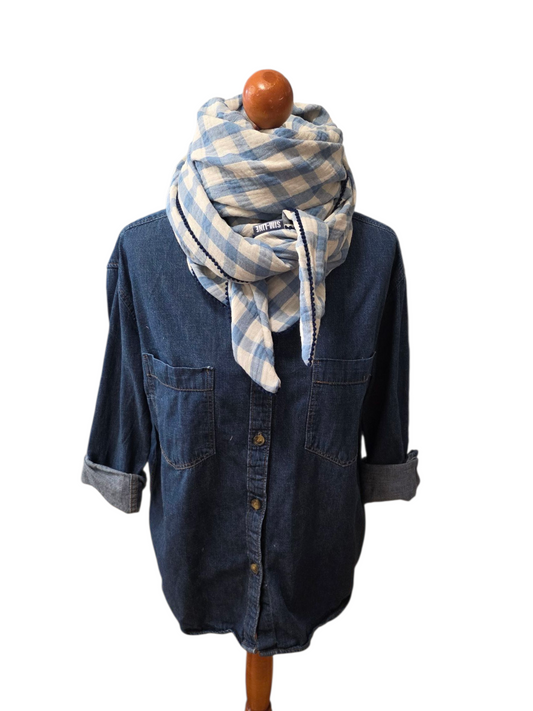 Dreieckstuch Damen Selvaggia, Schal Damen,  Musselinschal, kariert, hellblau-offwhite