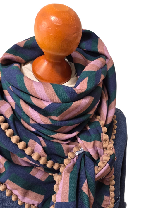 Dreieckstuch Damen Bianca, Schal Damen, petrol, marine, rosa, hellbraun