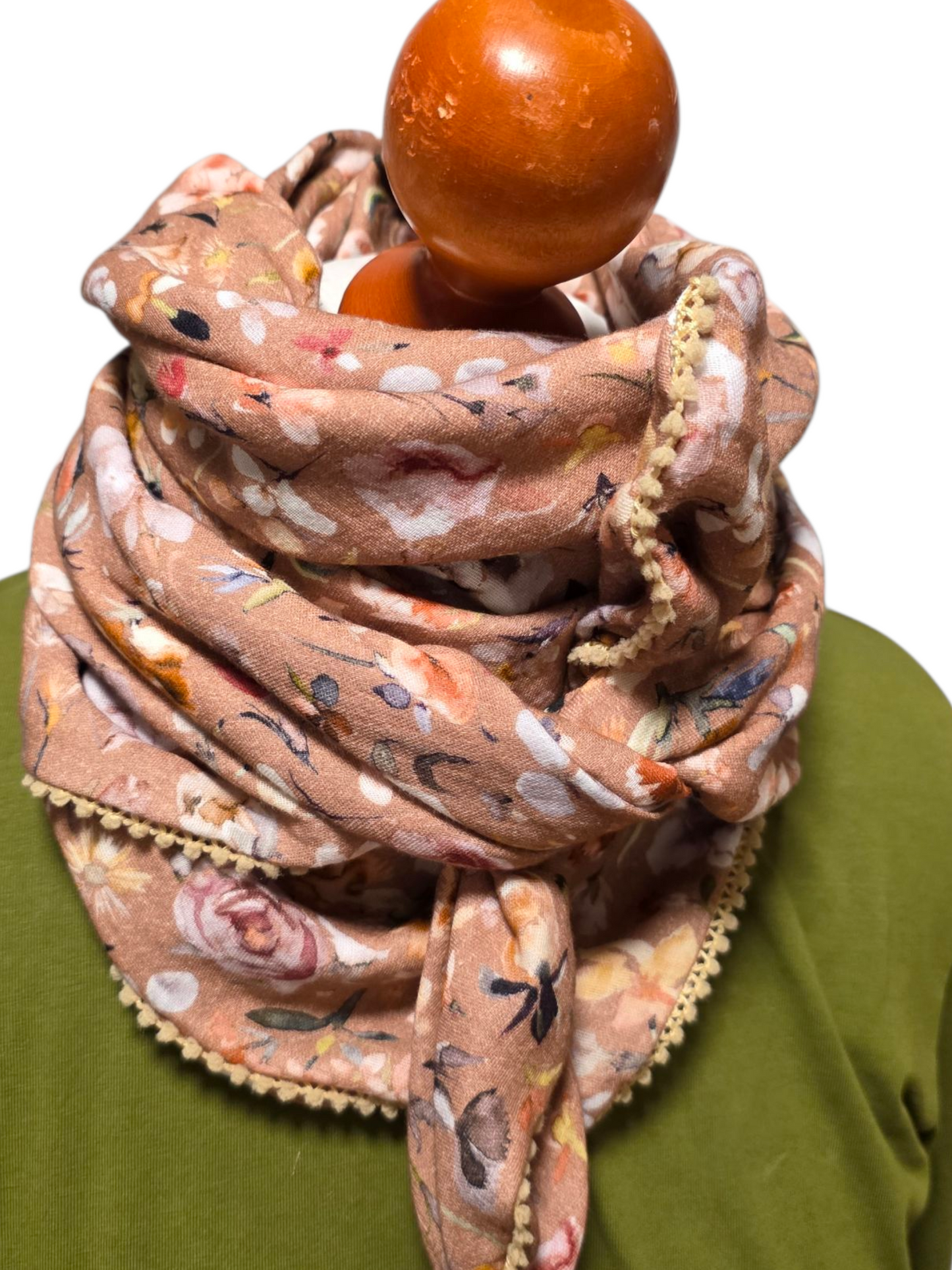 Dreieckstuch Damen Grace, Schal Damen, Musselintuch, marsala-altrosa, Blumen