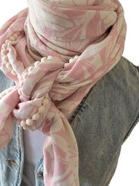 Dreieckstuch Damen Pamela, Schal Damen, Blumen, rosa, offwhite