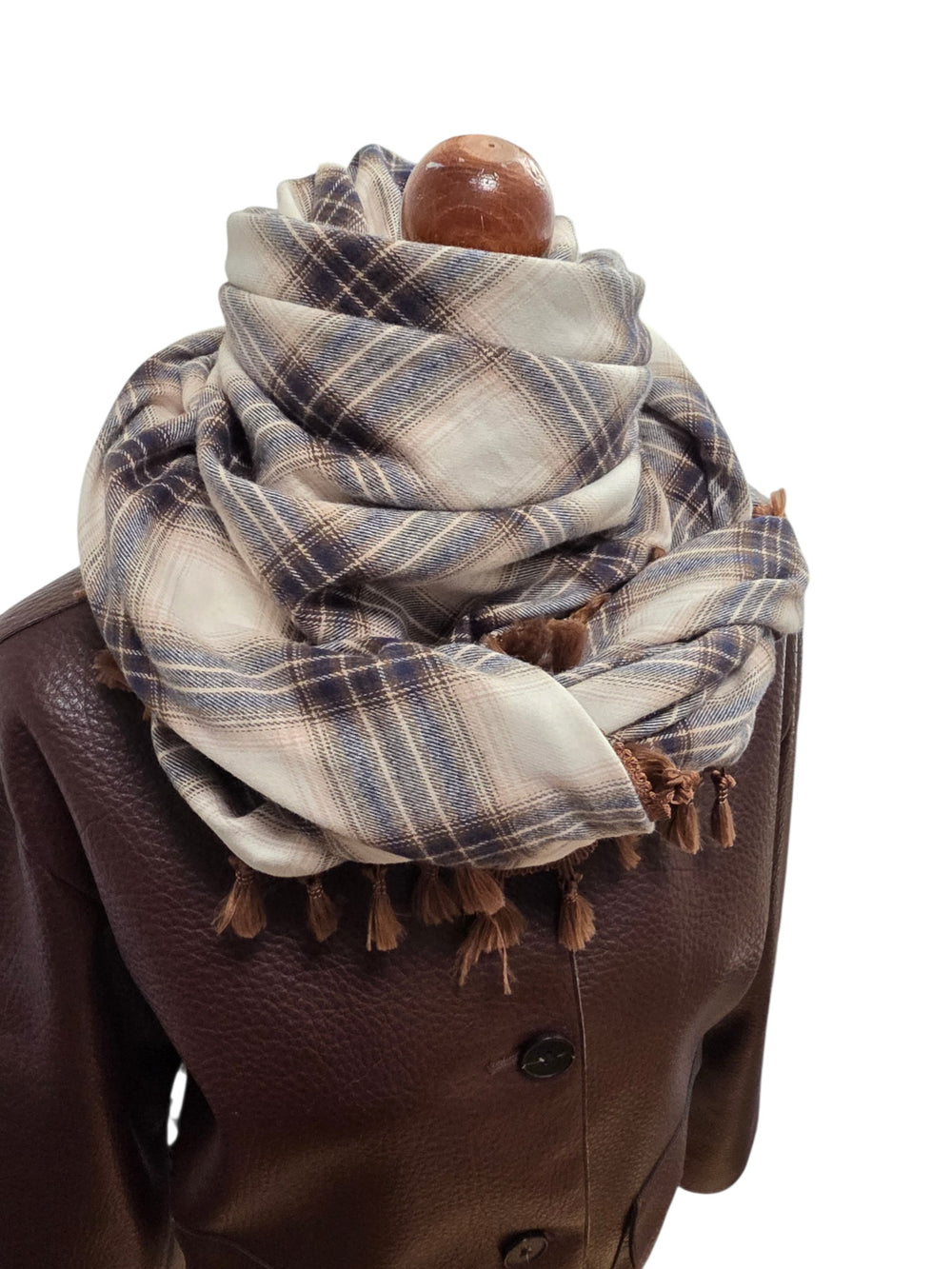 Dreieckstuch Damen Malia, Schal Damen,  kariert, ecrú, dunkelblau,  braun, Flanell
