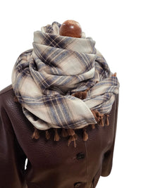 Dreieckstuch Damen Malia, Schal Damen,  kariert, ecrú, dunkelblau,  braun, Flanell