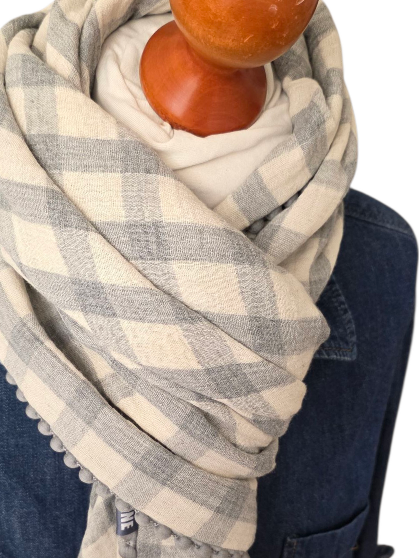 Dreieckstuch Damen Sylvie, Schal Damen, Musselinschal, kariert, offwhite-hellgrau