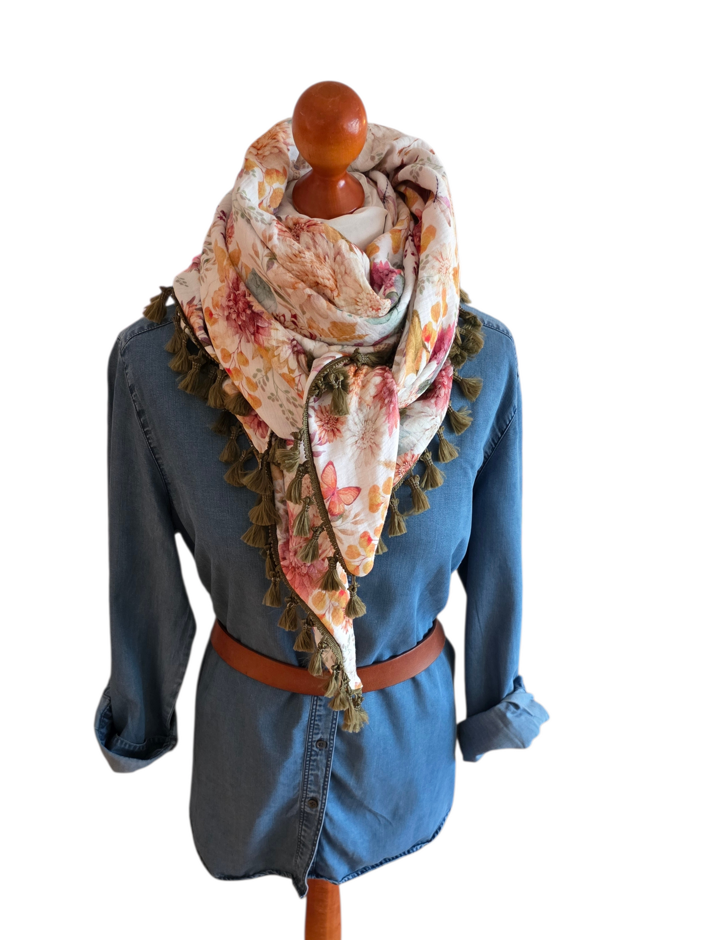 Dreieckstuch Damen Henriette, Schal Damen, Musselintuch, Blumen