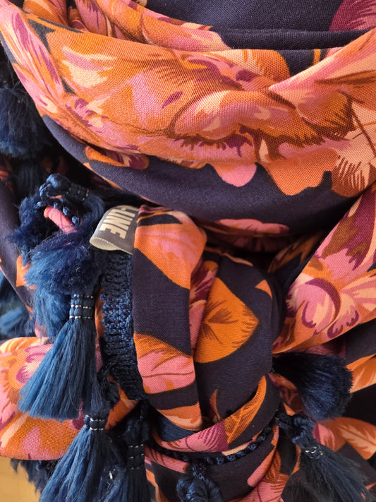 Dreieckstuch Damen Lanessa, Schal Damen,  Blumen, marineblau,  rosa, braun