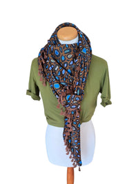 Dreieckstuch Damen Karina, Schal Damen, braun, royalblau, olivegrün
