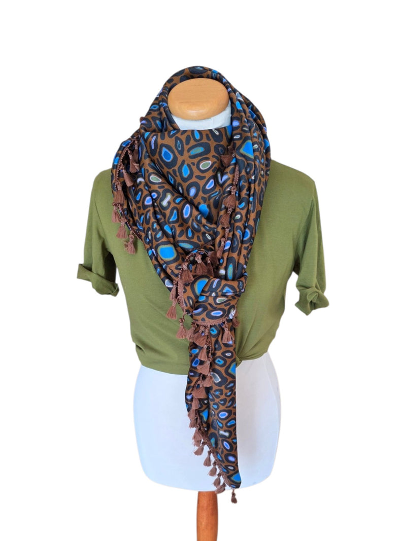 Dreieckstuch Damen Karina, Schal Damen, braun, royalblau, olivegrün