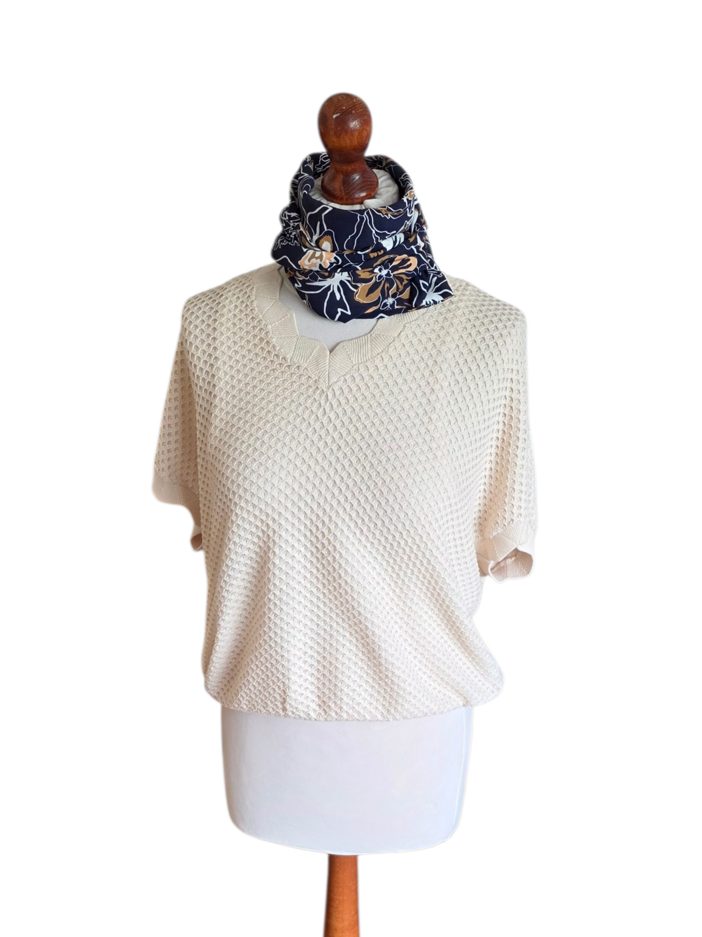 Dreieckstuch - Kleintuch Damen Andrea, Schal Damen, Blumen, marine, weiss, beige