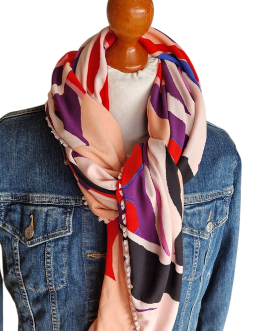 Dreieckstuch Damen Lilo, Schal Damen,  lila, schwarz, peach, königsblau