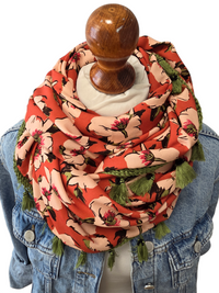 Dreieckstuch Damen Annina, Schal Damen, Blumen, Marsala, Peach, Olivegrün