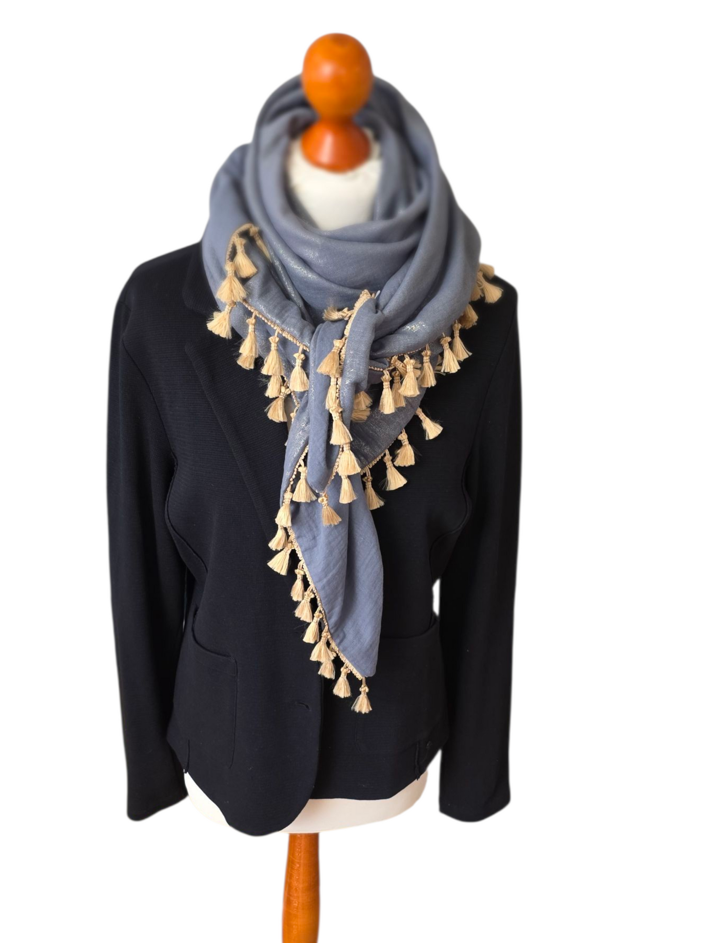 Dreieckstuch Damen Chantal, Schal Damen, Musselintuch, glitzer, Anthrazit