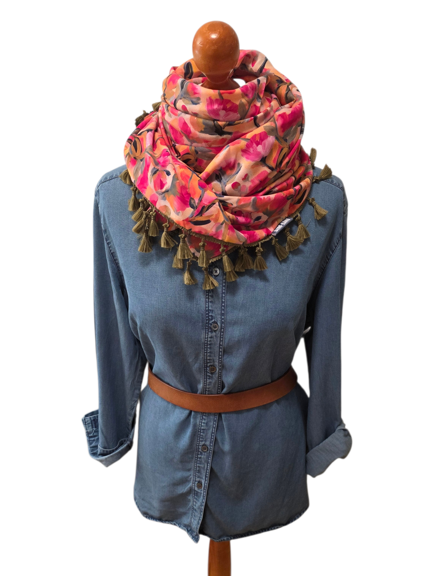 Dreieckstuch Damen Charlotte, Schal Damen, Blumen, pink, Olivgrün, orange