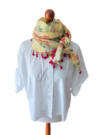 Dreieckstuch Damen Stephanie, Schal Damen, vanille, rot, grün, rosa, Blumen