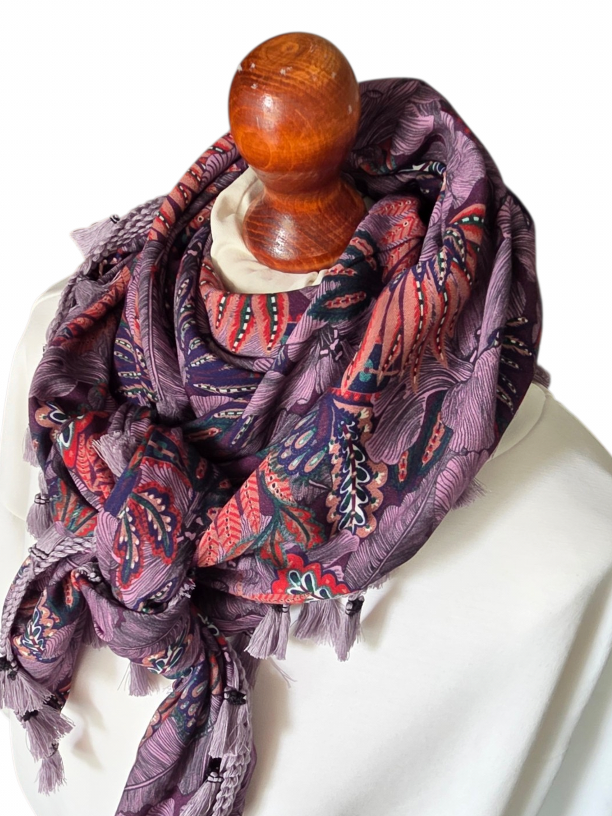 Dreieckstuch Damen Daniella, Schal Damen, Lavendel, Petrol, Bordeaux und Marineblau, Blumen