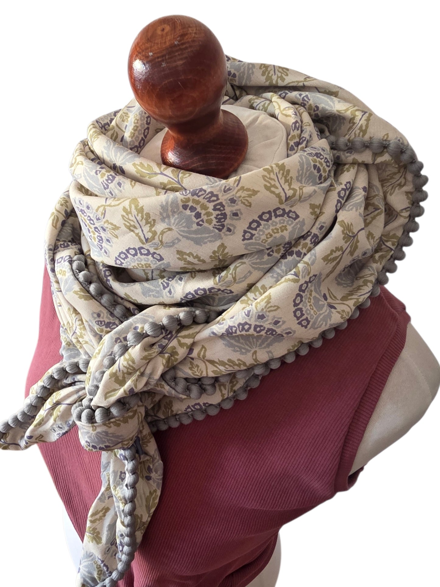 Dreieckstuch Damen Veronique, Schal Damen, ecru, lila, olivegrün