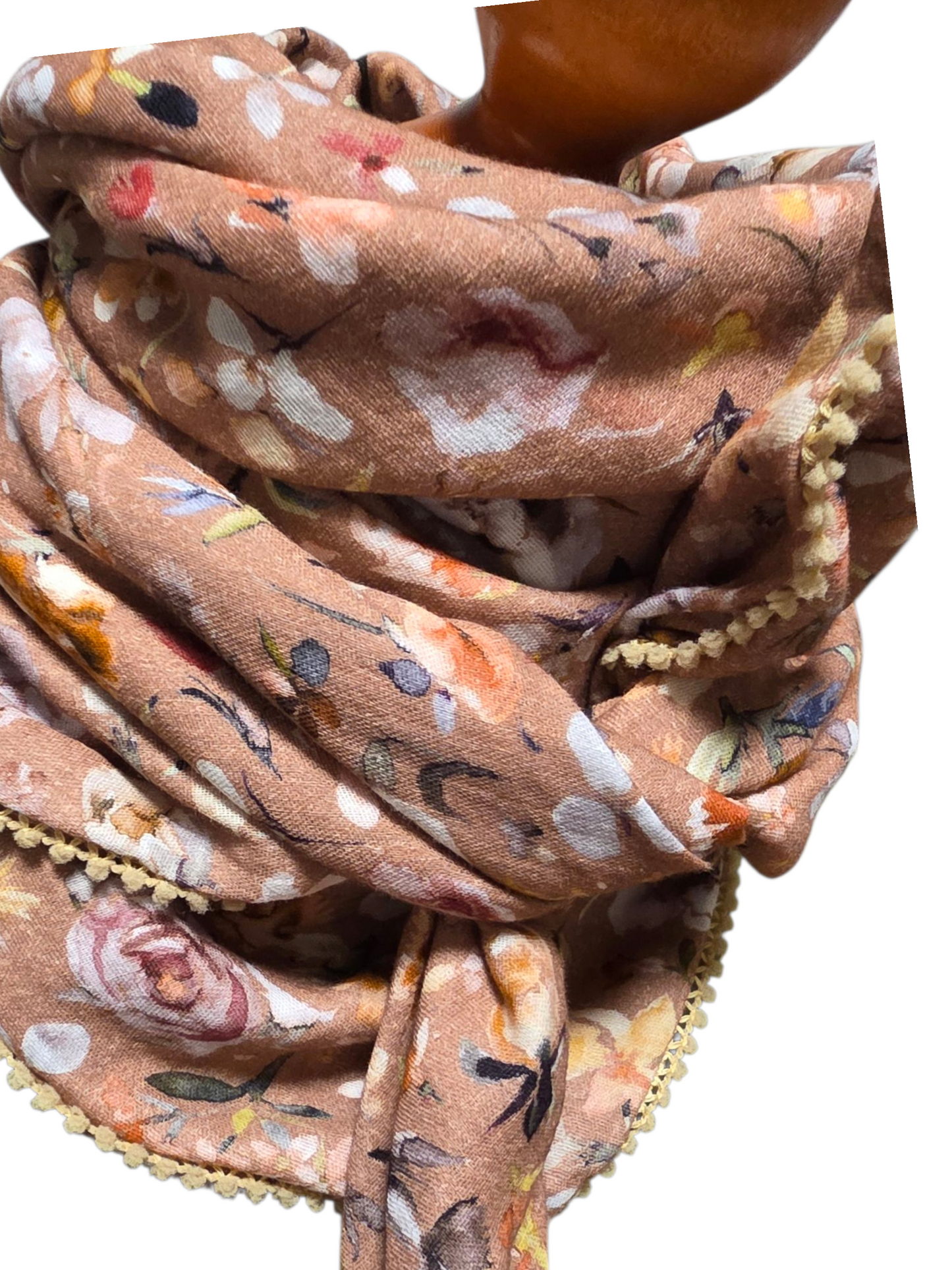 Dreieckstuch Damen Grace, Schal Damen, Musselintuch, marsala-altrosa, Blumen