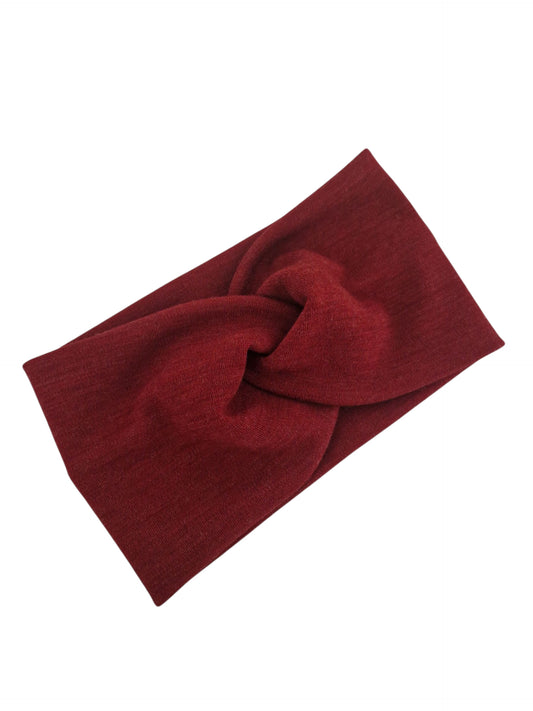 Stirnband aus 100 % Merino Wolle, Bordeaux rot