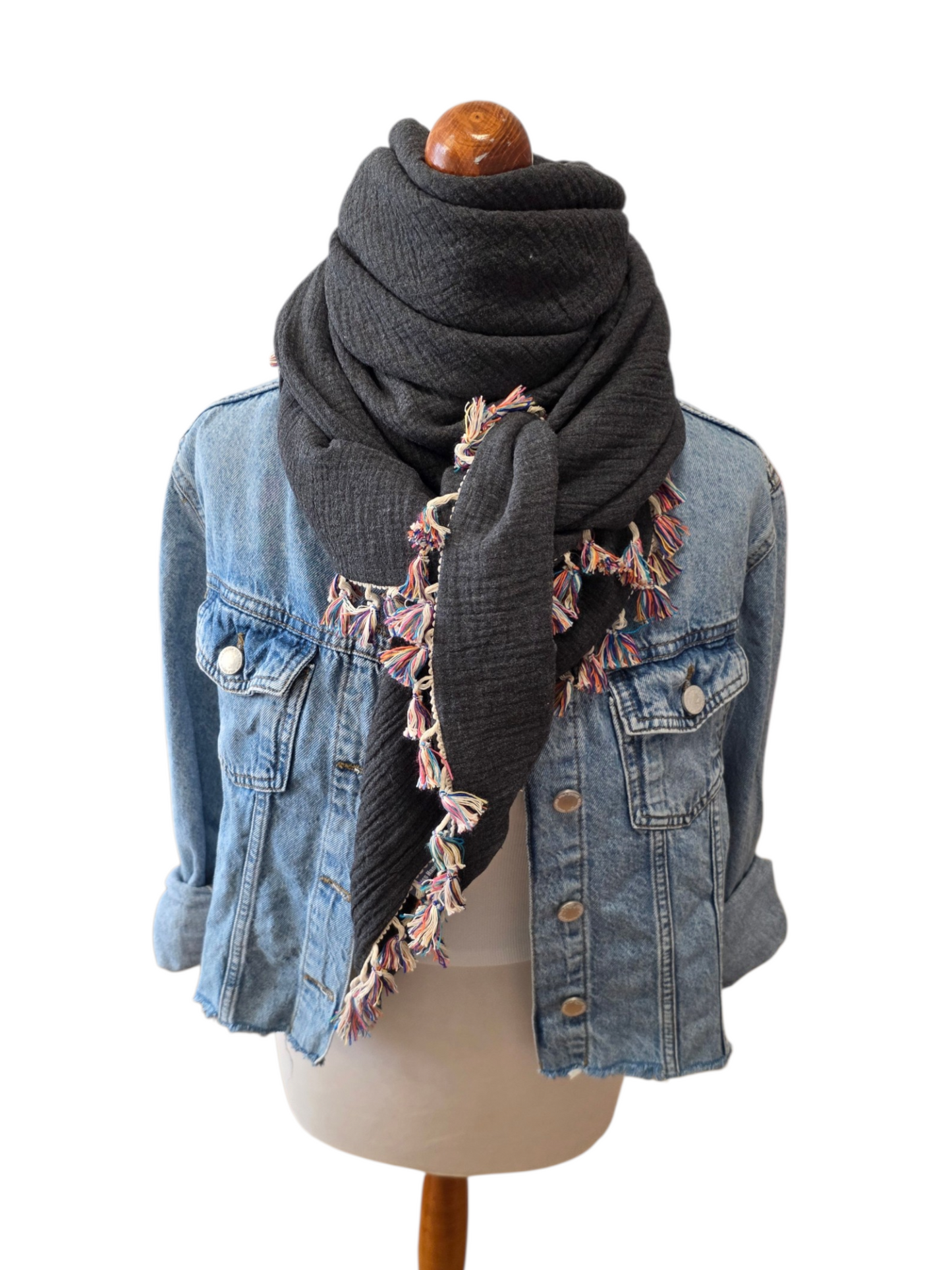 Dreieckstuch Damen Iva, Schal Damen,  Musselintuch,  Anthrazit melange